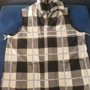 Joie Black and Cream Plaid Vest Wth Hood